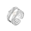 Sterling Silver Pearl Eardrop Frame Women's Multi-layer Open Ring