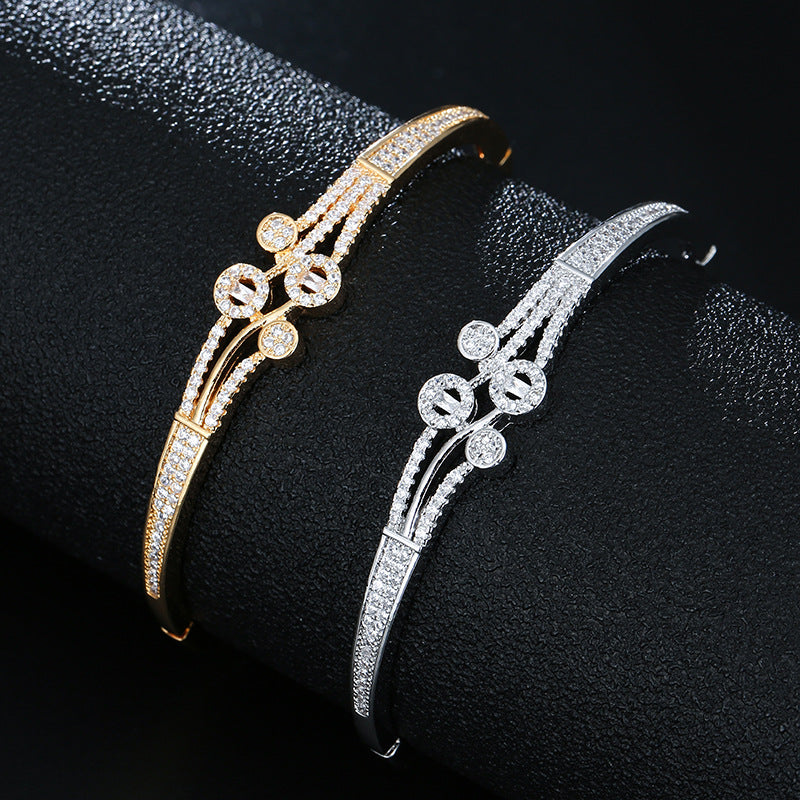 Zircon Open Buckle Copper Bracelet