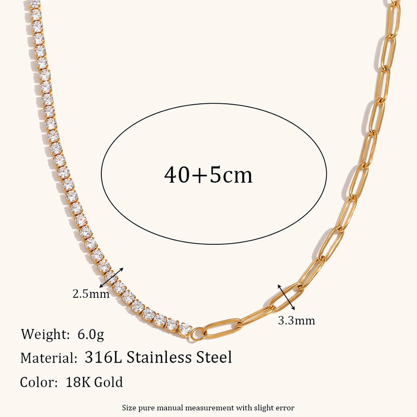 Bracelet Ornament Suit Stainless Steel Plated Zircon Chain Stitching Clip Necklace