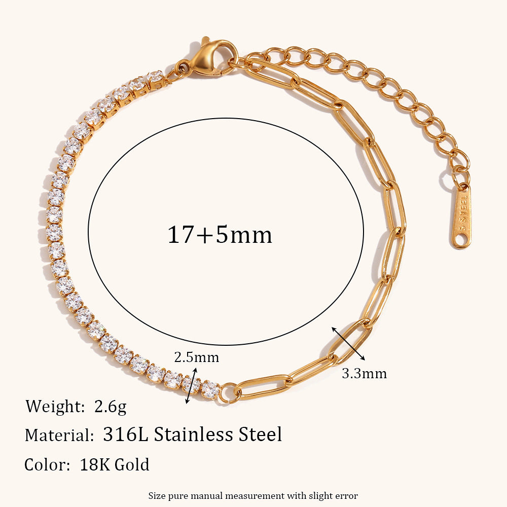 Bracelet Ornament Suit Stainless Steel Plated Zircon Chain Stitching Clip Necklace