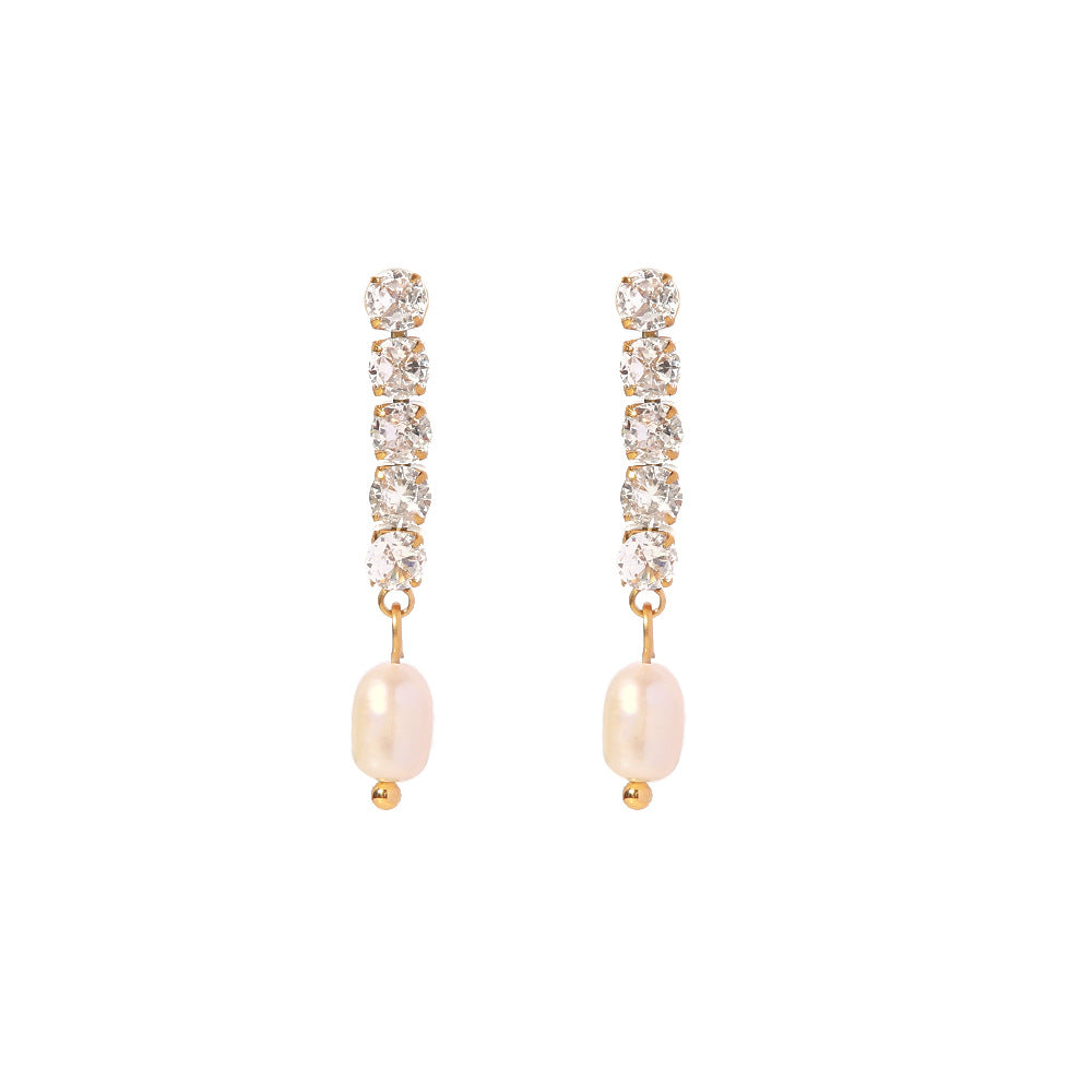 Graceful And Fashionable Exquisite Micro Inlaid Zircon Freshwater Pearl Ear Studs