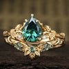 Palace Style Emerald Water Drop Zircon Ring Gold-plated Inlaid Lvzuan Couple Rings
