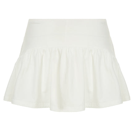 Solid Color And V-neck Hollow Out Strap Short Exercise Skirt Suit