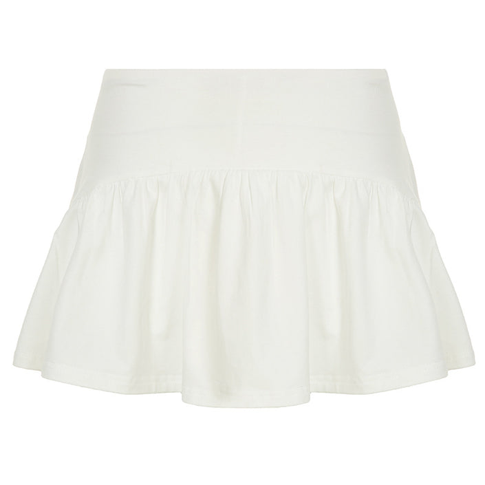 Solid Color And V-neck Hollow Out Strap Short Exercise Skirt Suit