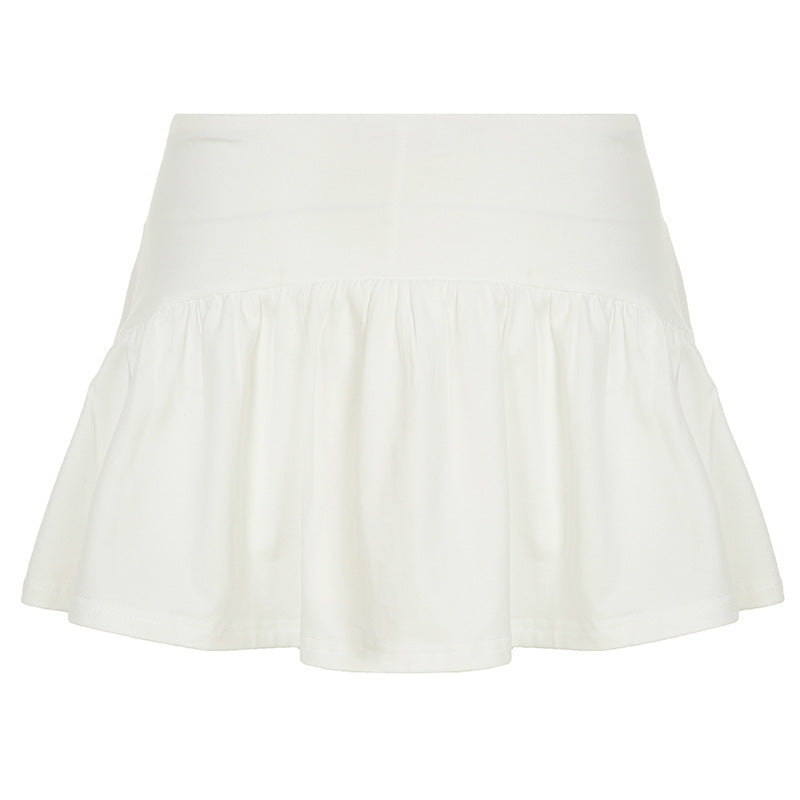 Solid Color And V-neck Hollow Out Strap Short Exercise Skirt Suit