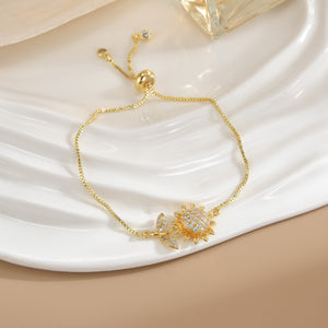 Simple Rotatable Flower Color-preserving Pure Copper Gold-plated Bracelet
