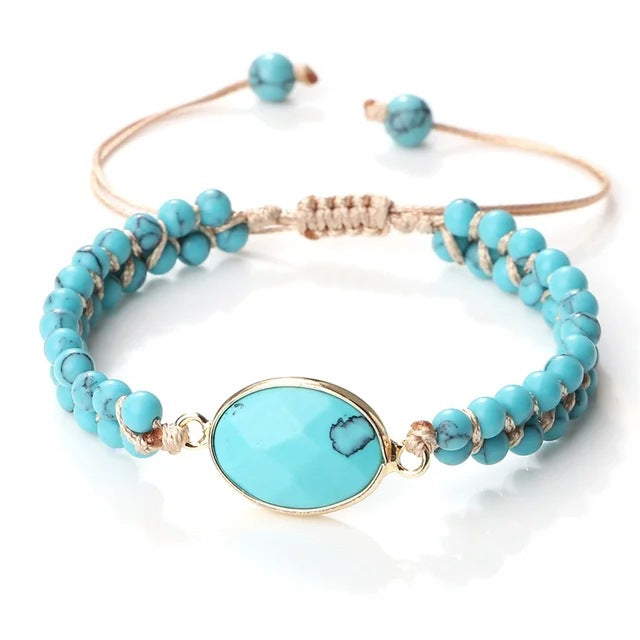 Hand-woven 4MM Natural Blue Turquoise Beads Irregular Bracelet