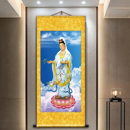 Like Buddha Statue Enshrine Silk Cloth Scroll Decorative Painting