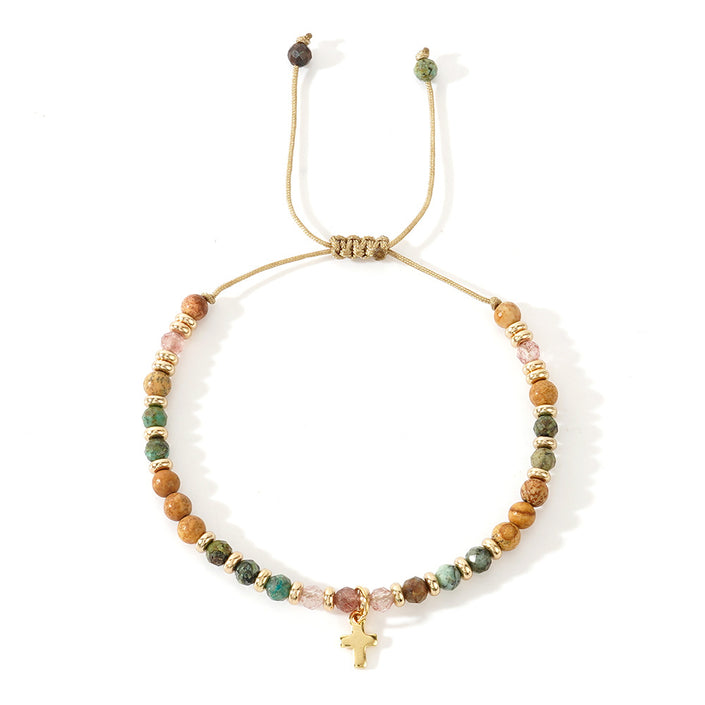 Women's Hand-woven Cross Natural Semi-precious Stone Bracelet