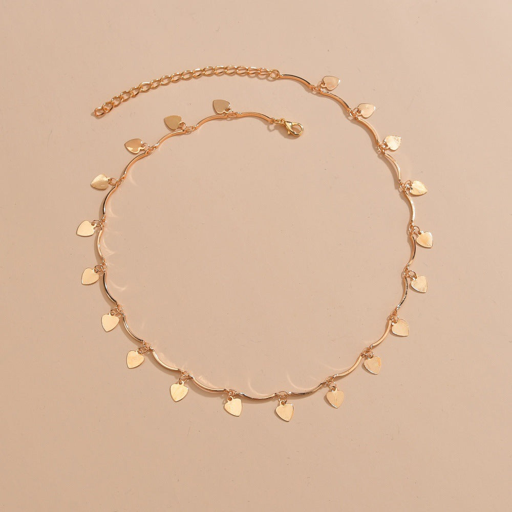 Retro Personality Twin Style Alloy Love Heart Tassel Pendant Gold Chain Adjustable
