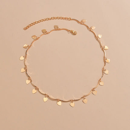Retro Personality Twin Style Alloy Love Heart Tassel Pendant Gold Chain Adjustable