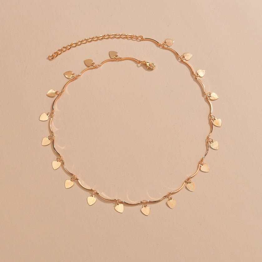 Retro Personality Twin Style Alloy Love Heart Tassel Pendant Gold Chain Adjustable