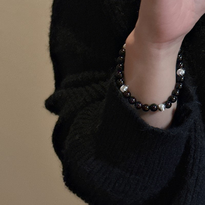 S925 Sterling Silver Black Agate Cat's Eye Bracelet