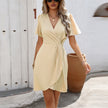 V-neck Short-sleeved Dress Summer Fashion Slim A-line Dresses Beach Clothing For Women