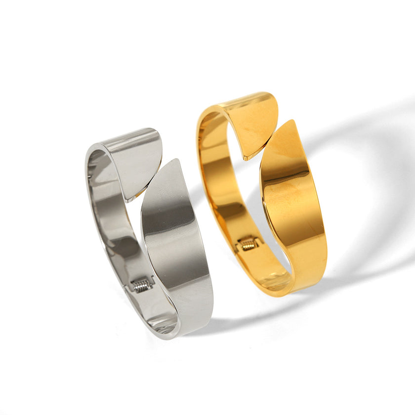 Hip Hop Style Exaggerated Wide Surface Simple Style Fine Polishing High Quality Mirror Personalized Opening Bracelet Heavy Industry