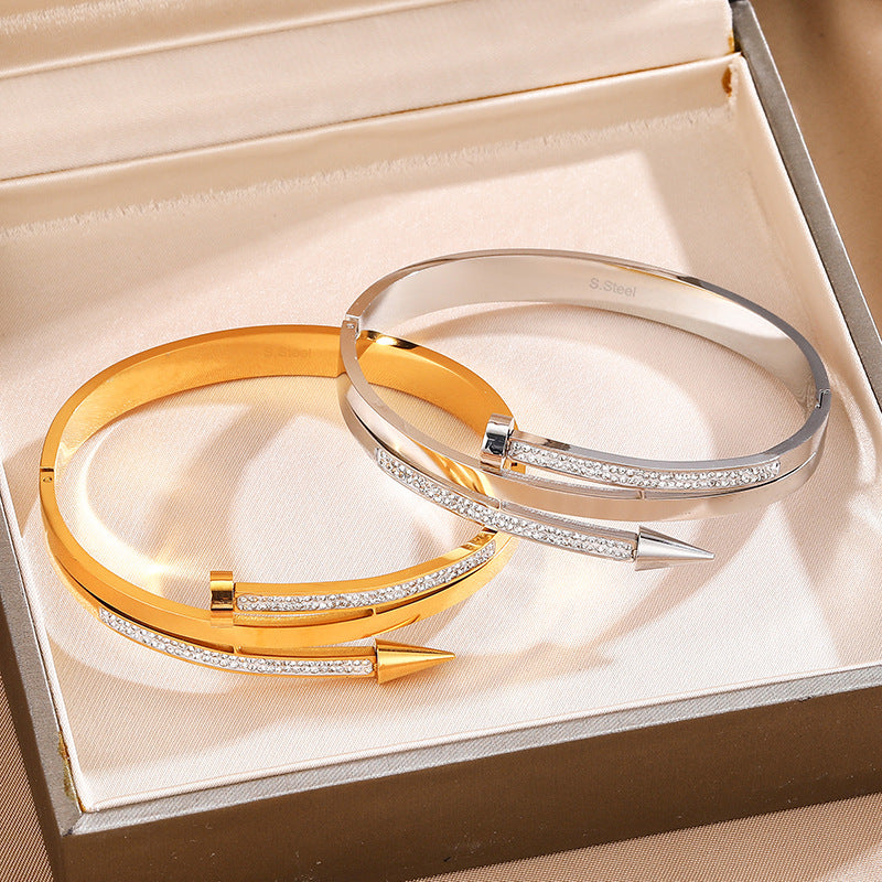 Stainless Steel Nail Rhinestone Bracelet