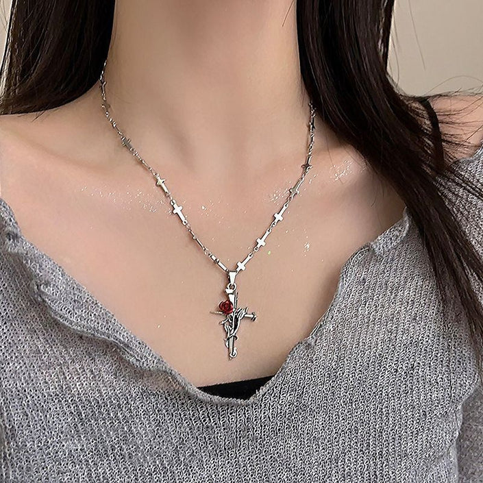 Sweet Cool Cross Red Gothic Necklace Retro Dark