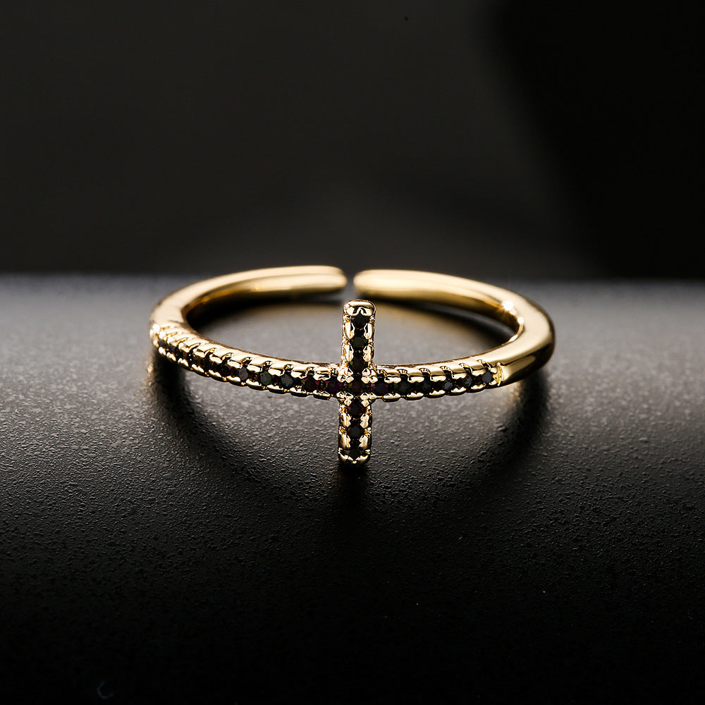 New Copper Plating 18K Gold Micro Inlaid Zircon Drop Oil Geometric Open Ring For Women