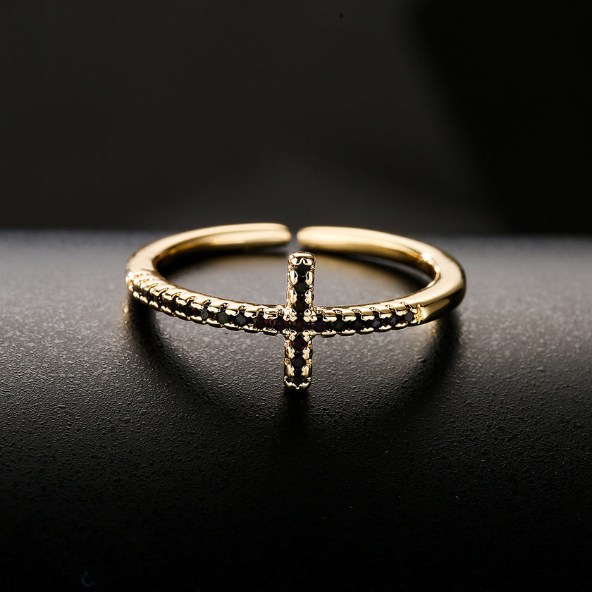 New Copper Plating 18K Gold Micro Inlaid Zircon Drop Oil Geometric Open Ring For Women