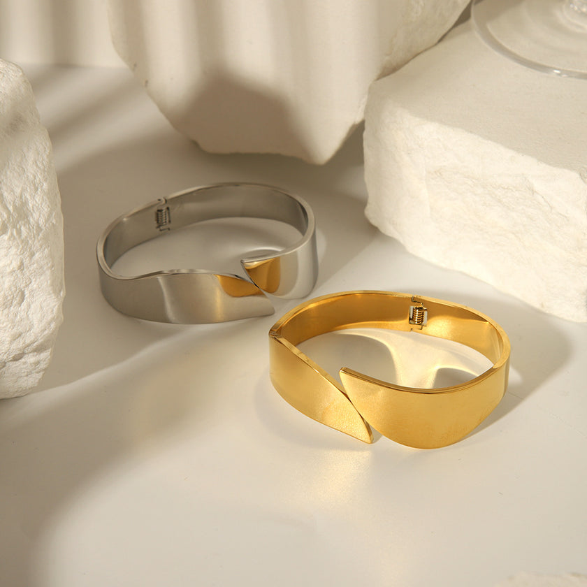 Hip Hop Style Exaggerated Wide Surface Simple Style Fine Polishing High Quality Mirror Personalized Opening Bracelet Heavy Industry