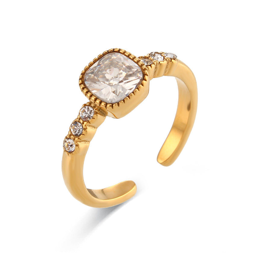 Rounded Square Open-end Zircon Ring Niche