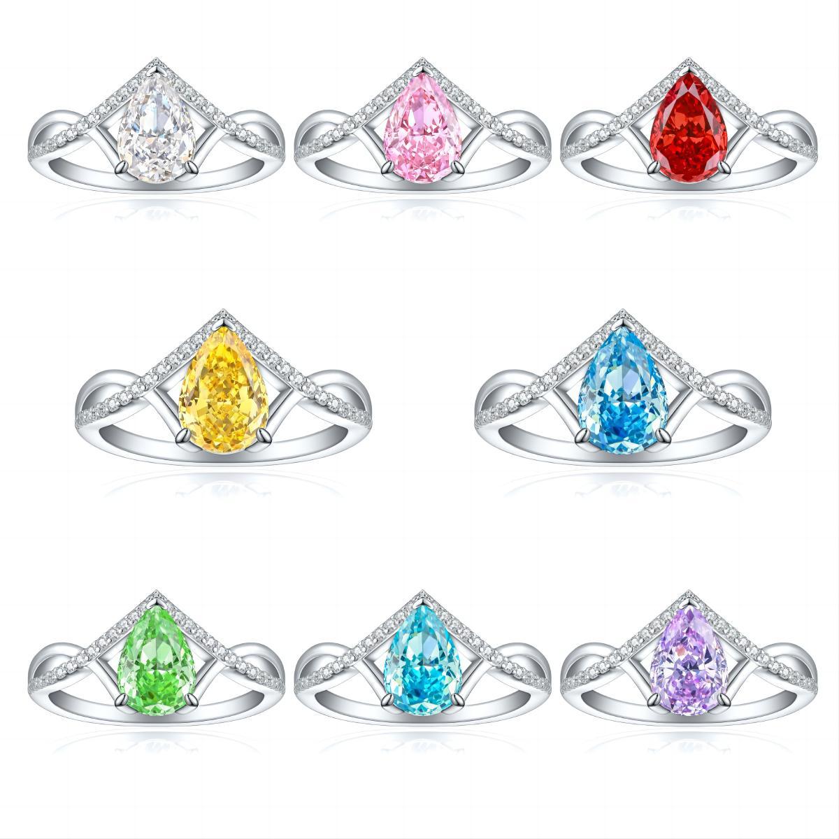 S925 Sterling Silver Inlaid High Carbon Rhinestone Ring Women