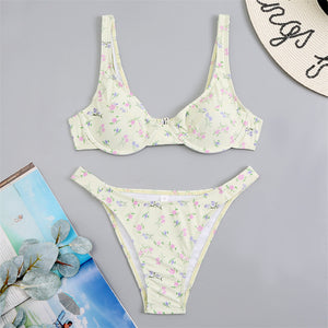 Bikini Floral Yellow Split Swimsuit
