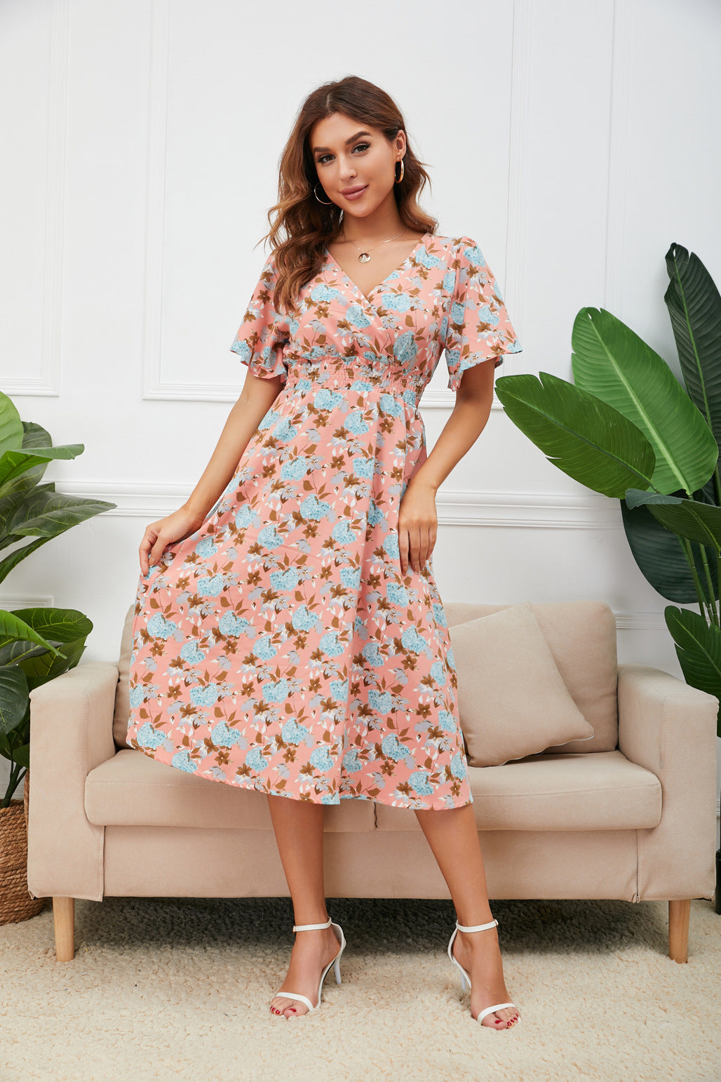 Chiffon Printed Dress Sexy Backless Beach Skirt Bohemian Dress