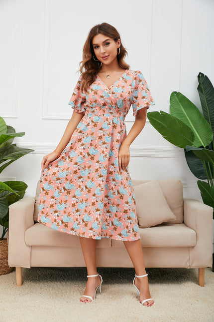 Chiffon Printed Dress Sexy Backless Beach Skirt Bohemian Dress