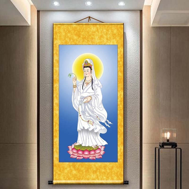 Like Buddha Statue Enshrine Silk Cloth Scroll Decorative Painting