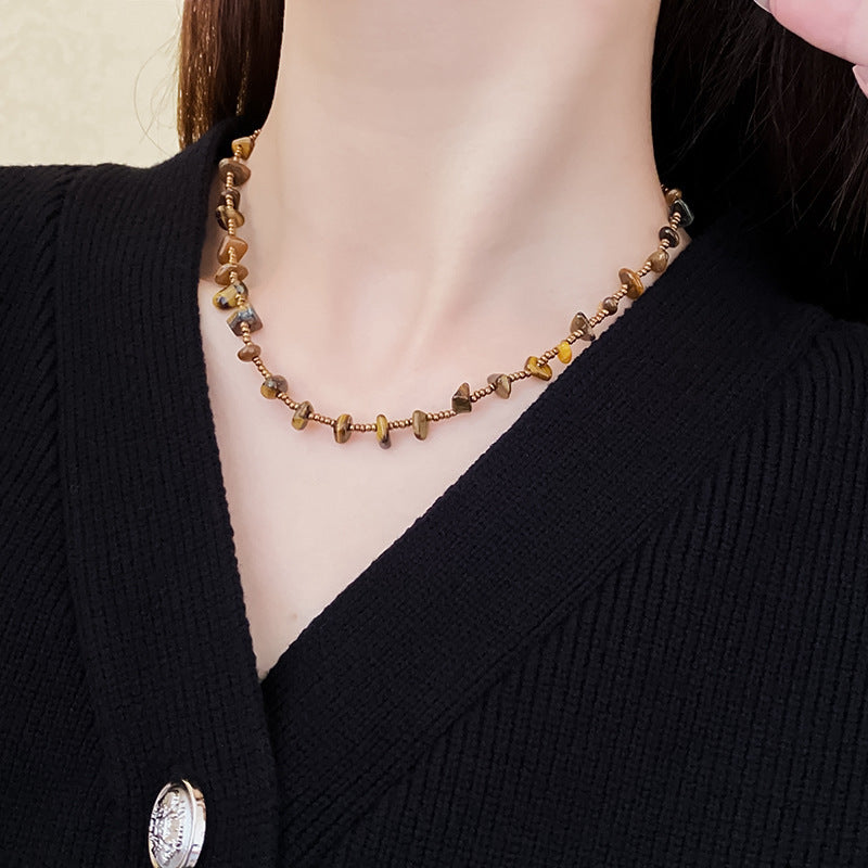European And American Retro Natural Tigereye Beaded Necklace For Women