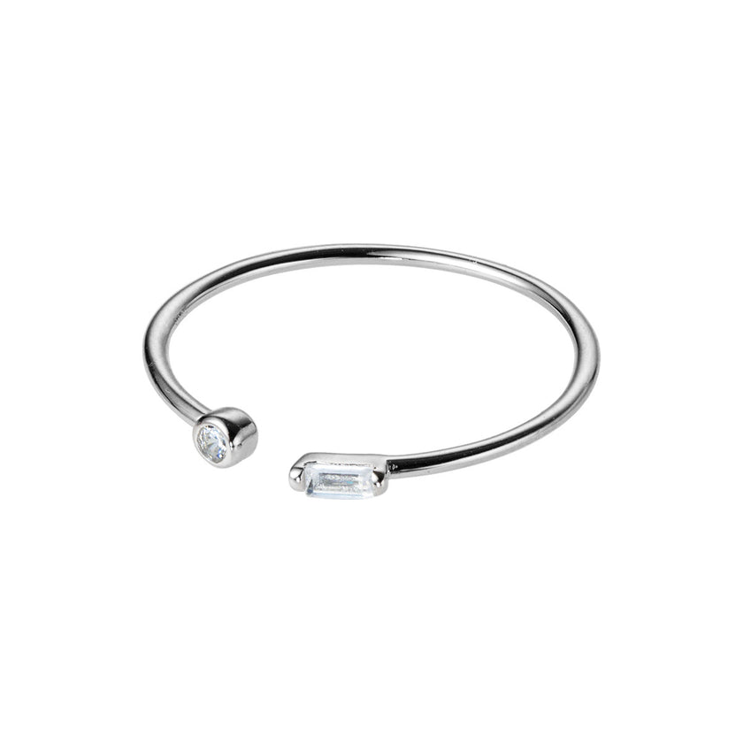 S925 Silver Small Lady Square Diamond Open Ring For Women