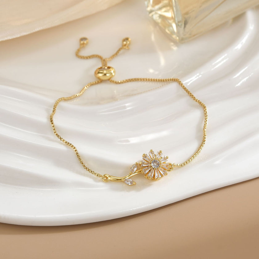 Simple Rotatable Flower Color-preserving Pure Copper Gold-plated Bracelet