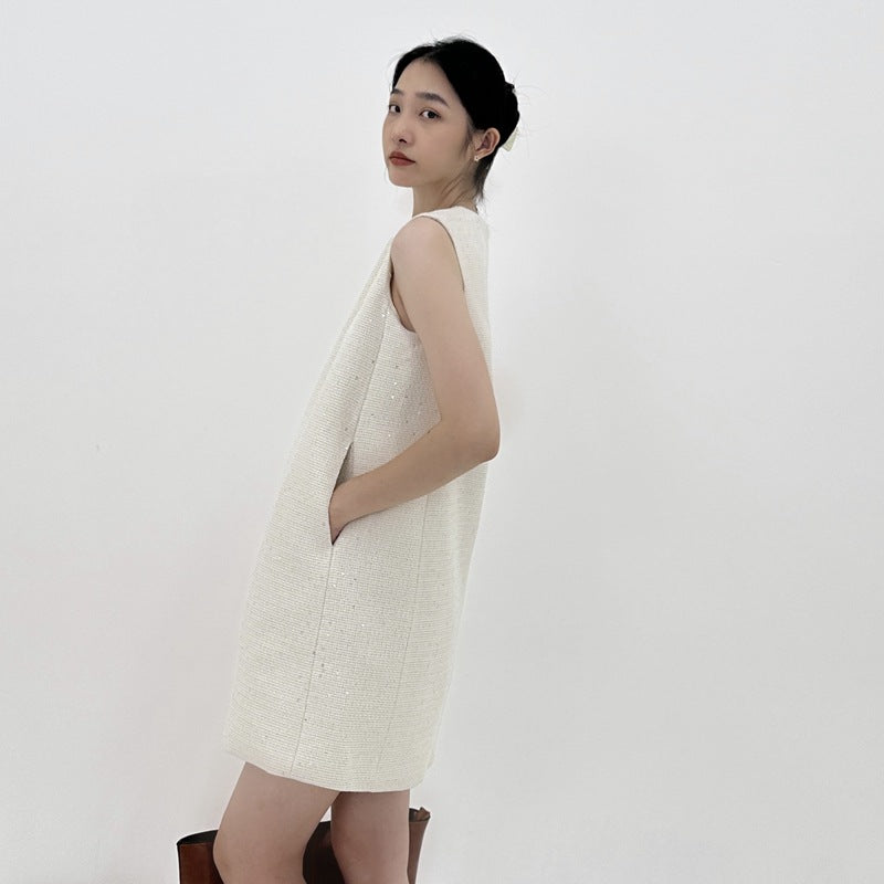 Temperament High-grade Classic Style Light Luxury Socialite Sleeveless Apricot Dress