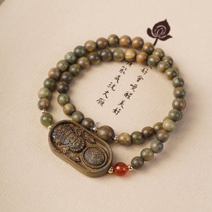 Natural Green Sandalwood Bamboo Double Ring DIY Bracelet