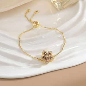 Simple Rotatable Flower Color-preserving Pure Copper Gold-plated Bracelet