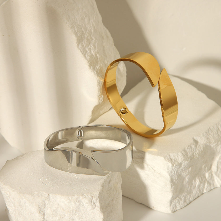 Hip Hop Style Exaggerated Wide Surface Simple Style Fine Polishing High Quality Mirror Personalized Opening Bracelet Heavy Industry