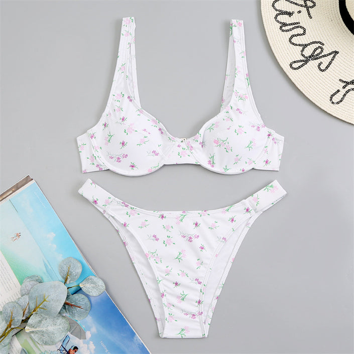 Bikini Floral Yellow Split Swimsuit