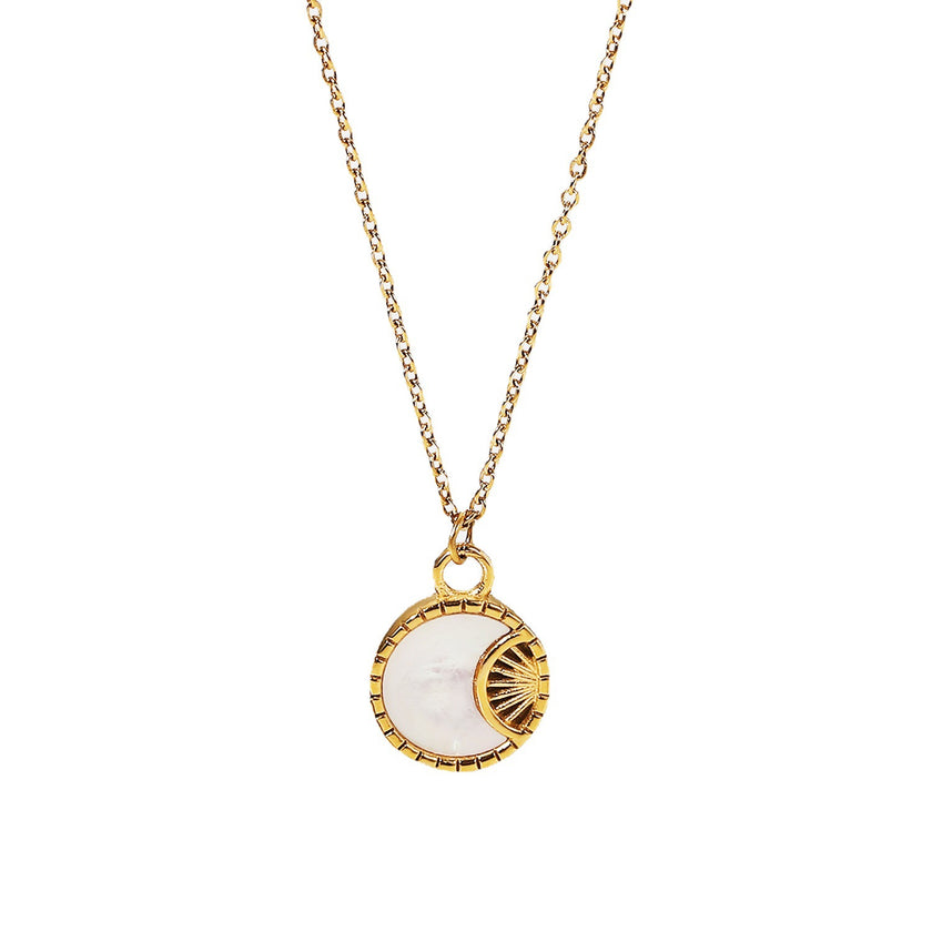 Stainless Steel White Shell Moon Necklace Gold-plated Round
