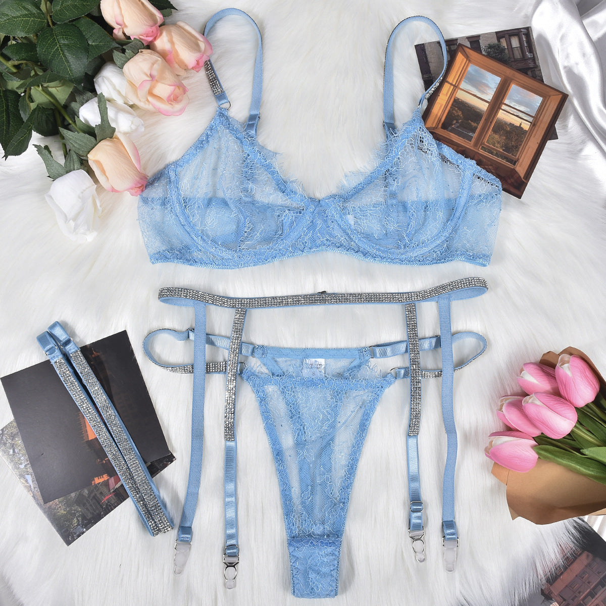 See-through Four-piece Underwear With Steel Ring