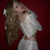 Lace Ribbon Long Sleeve Deep V Diamond Top For Women