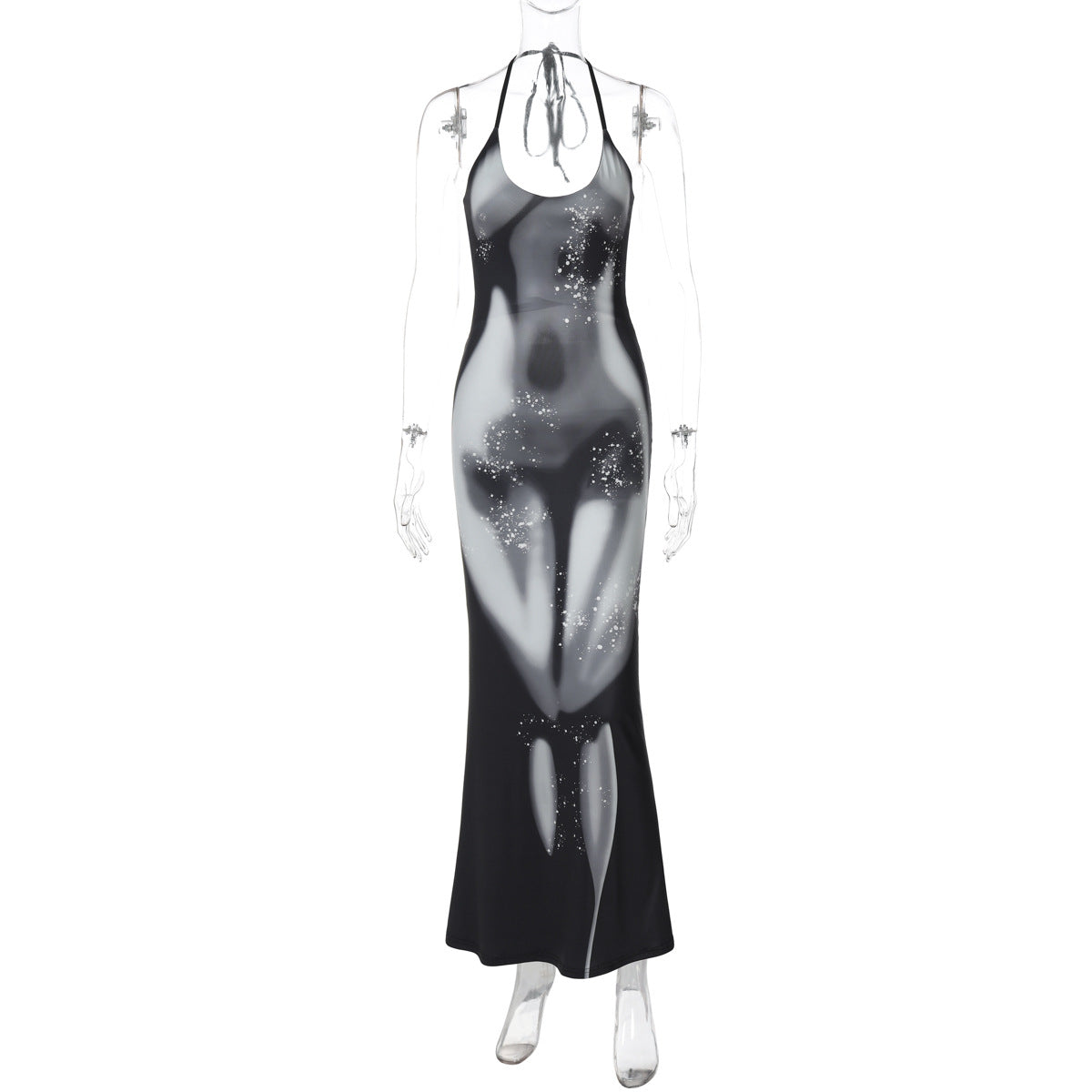 Spring New Printed Halter Slim Fit Sexy Backless Dress Women