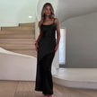 Classic Style Elegant Slim Satin Stitching Mesh Spaghetti-strap Dress