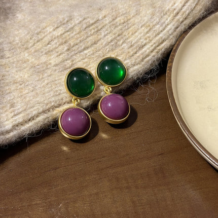 Double Round Ball Colorful Middle-ancient Heavy Industry Earrings Vintage Colored Glaze Niche Necklace