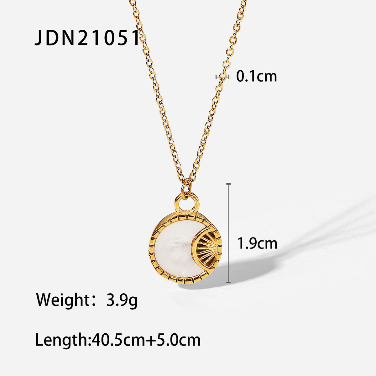 Stainless Steel White Shell Moon Necklace Gold-plated Round