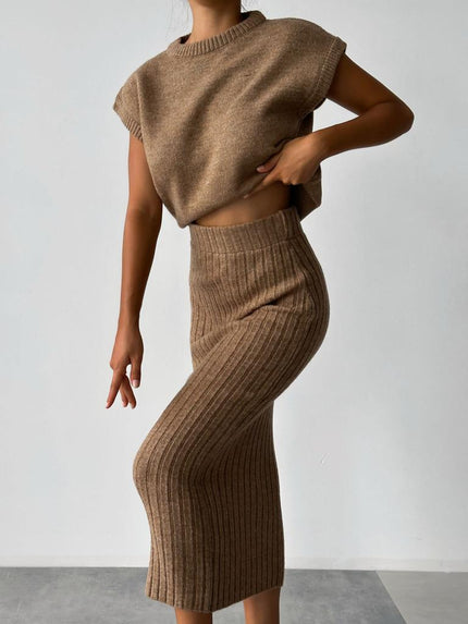 Sweater Suit Women's Sleeveless Pullover Coat Skirt