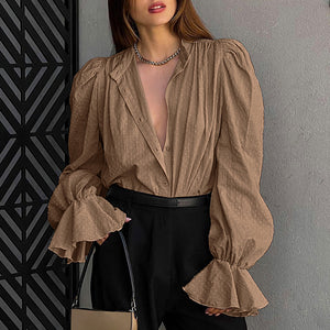 Women's French Jacquard Puff Sleeve Shirt