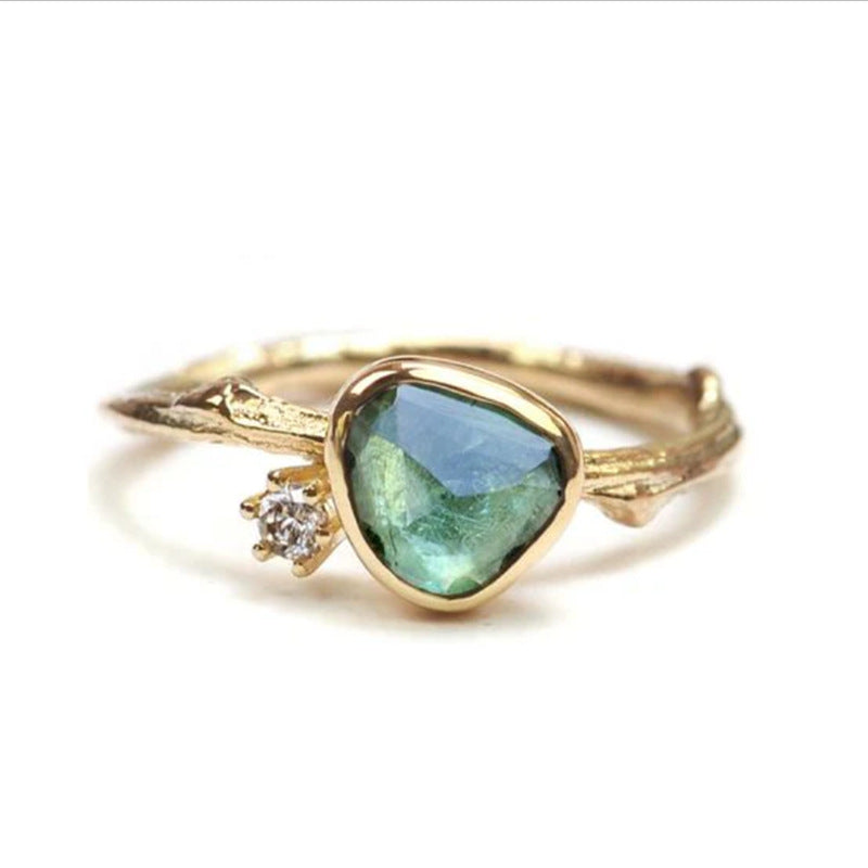 Cross-border Arrival Creative Geometric Irregular Inlaid Green Stone Ring