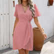 V-neck Short-sleeved Dress Summer Fashion Slim A-line Dresses Beach Clothing For Women
