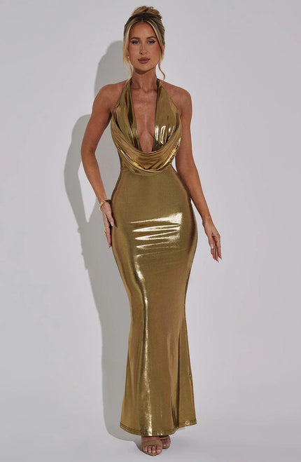 Sleeveless Halter Tight Sequins Dress Women